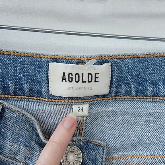 Agolde Toni Size 24 Distressed Raw Step Hem Light Wash Minimalist Cropped Jeans - Picture 7 of 14